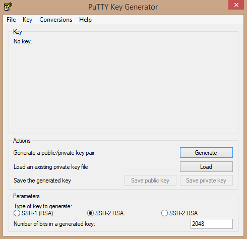 Initial screen of PuTTYgen