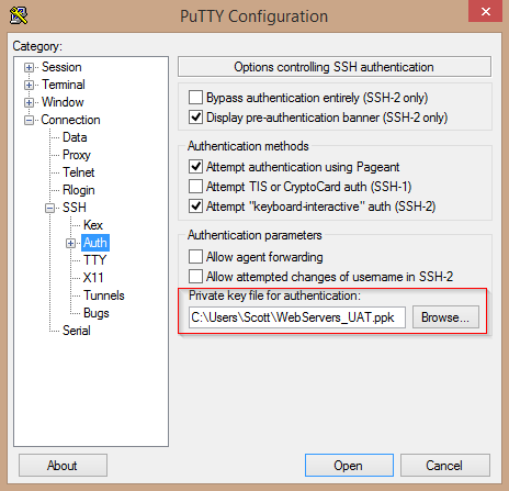 ssh key config screen