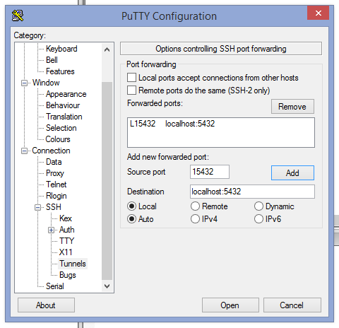 SSH > Tunnels configuration